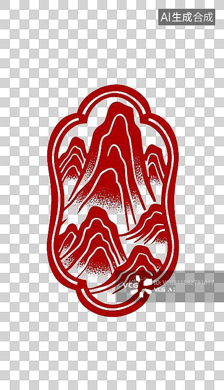 【AI数字艺术】红色山水群山剪纸图案图片素材