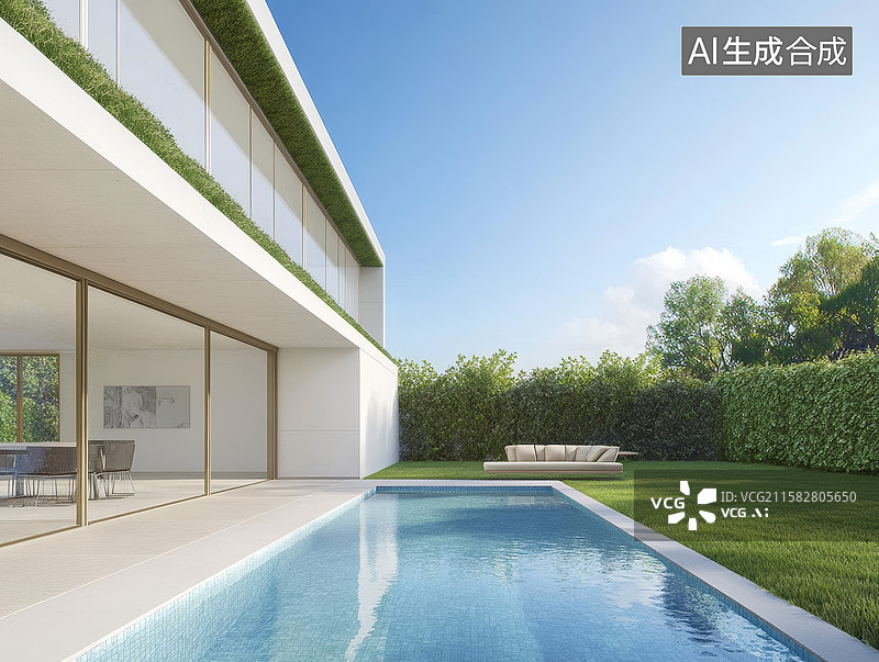 【AI数字艺术】现代别墅泳池庭院图片素材
