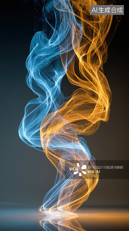 【AI数字艺术】蓝橙烟雾交织的抽象艺术图片素材