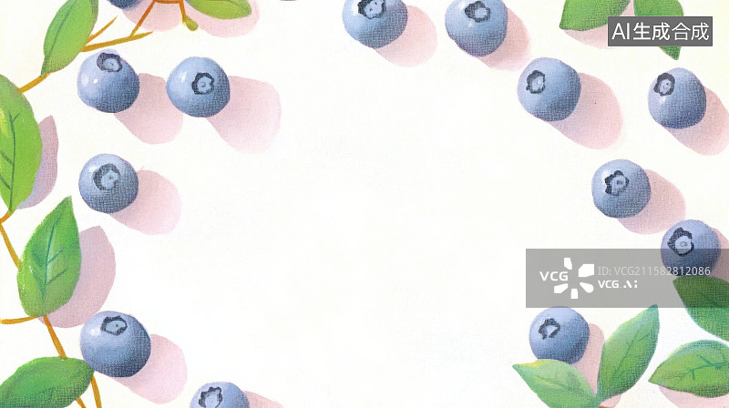 【AI数字艺术】卡通小清新水果蓝莓可爱儿童手绘彩铅风格插画贴纸素材背景图片素材