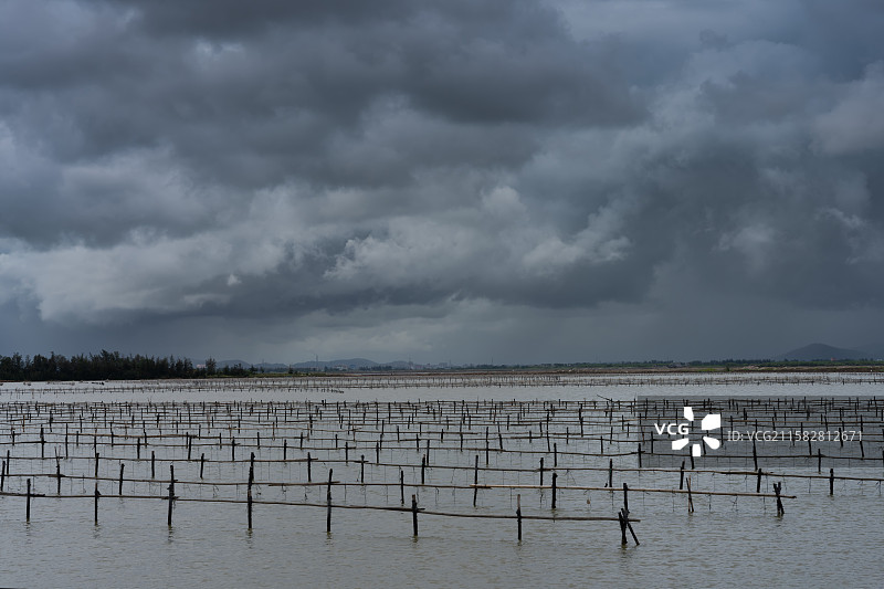 台风前海边养殖场景观图片素材