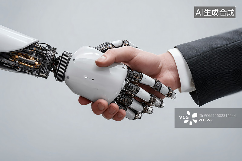 【AI数字艺术】商务场景中人类与机器人的握手图片素材