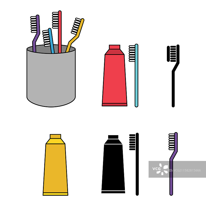 牙刷护理图标集，口腔卫生网页图片素材