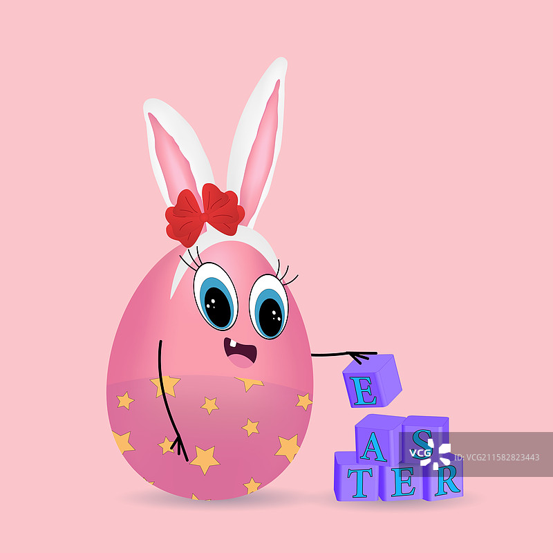可爱的复活节彩蛋角色，带着兔耳朵图片素材