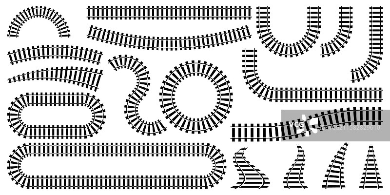 弯曲的地铁列车轨道铁路轨道套件图片素材