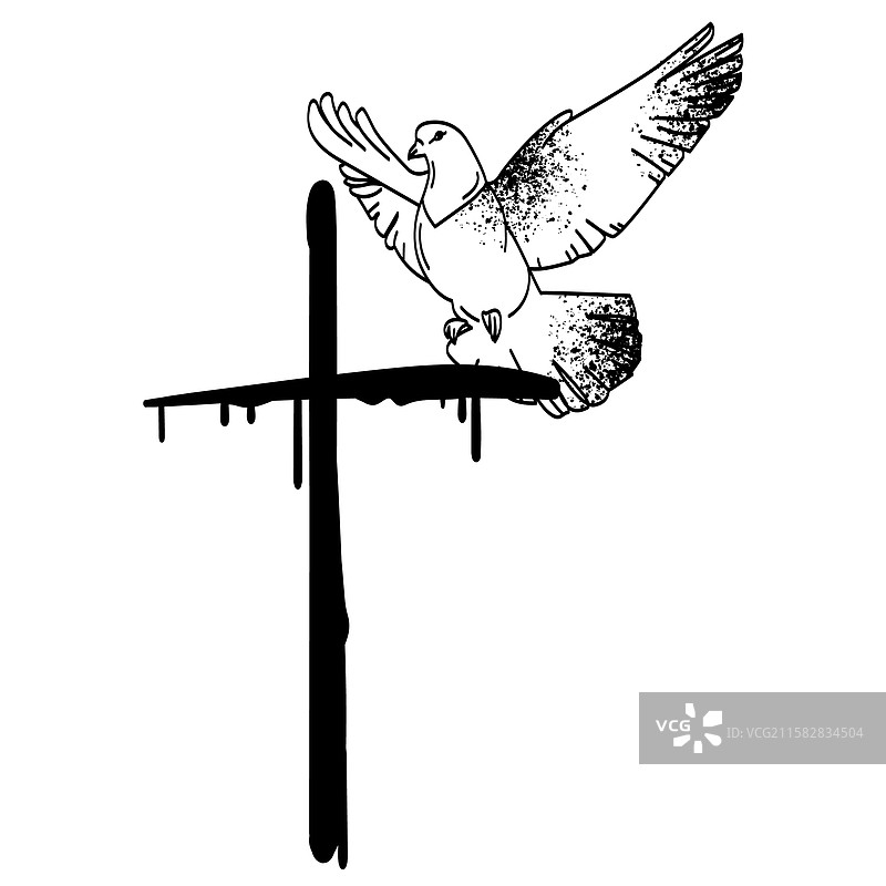 简约风格的基督教十字架与飞翔的鸽子图片素材
