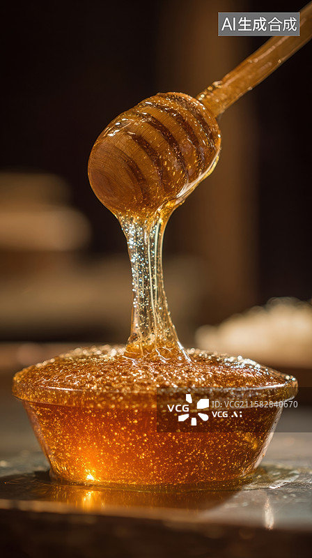 【AI数字艺术】蜂蜜缓缓滴落，晶莹剔透图片素材