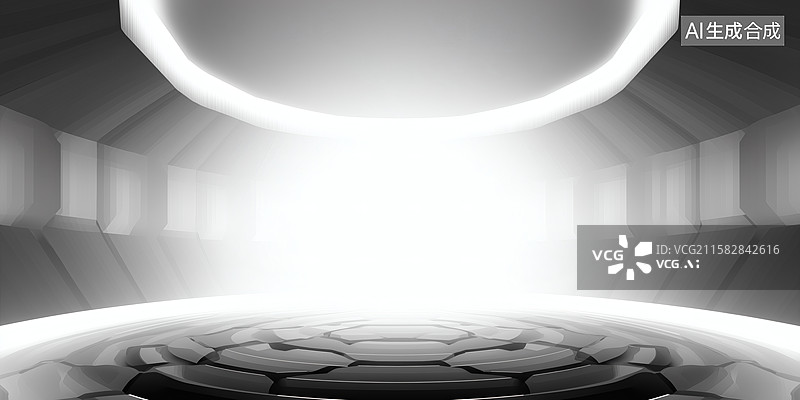 【AI数字艺术】未来科技感空间，几何元素与光影交织图片素材