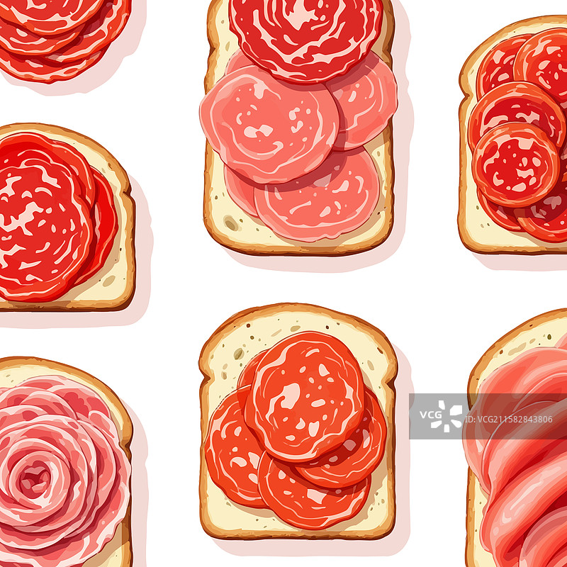 美味的吐司配各种冷切肉类图片素材