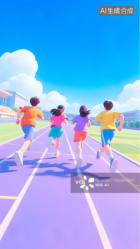 【AI数字艺术】AIGC：在学校操场上奔跑的学生 体育运动 开学季 高考中考冲刺海报背景插图图片素材