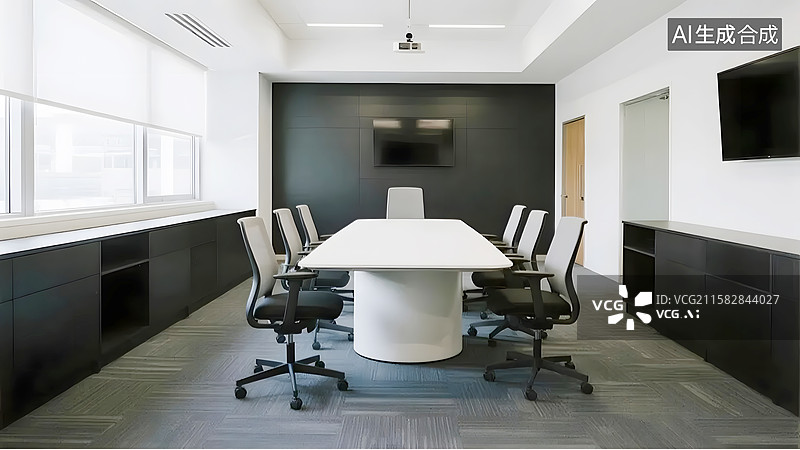【AI数字艺术】AIGC：现代风格商务会议室 办公室图片素材