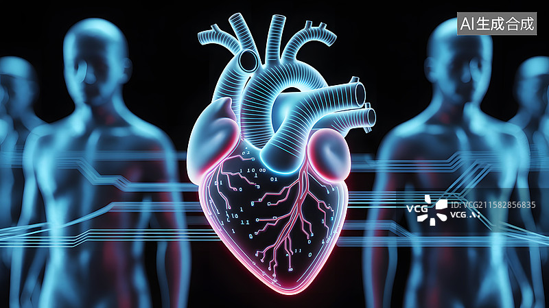 【AI数字艺术】科技心脏与人体轮廓图片素材