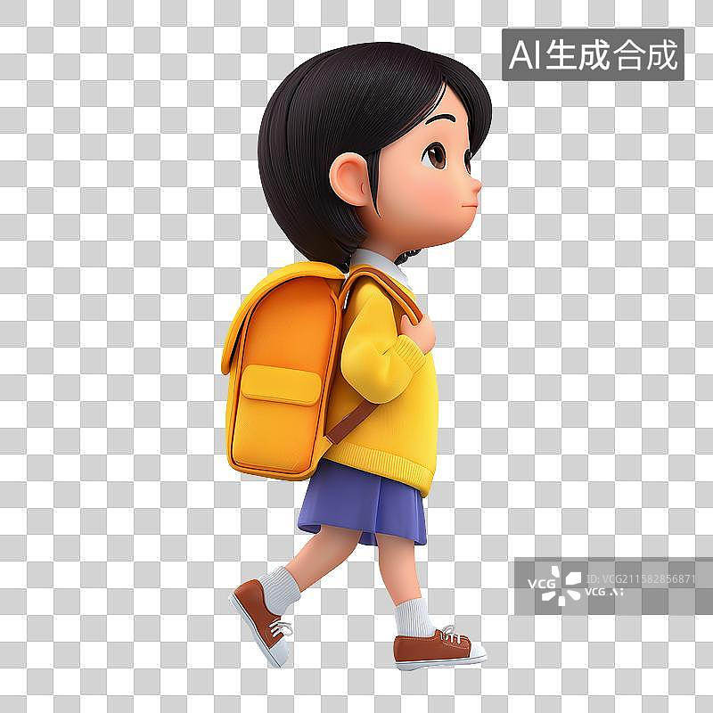 【AI数字艺术】3D风格开学季学生背着书包元素图片素材