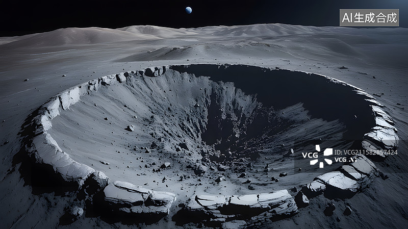 【AI数字艺术】月球表面的陨石坑图片素材