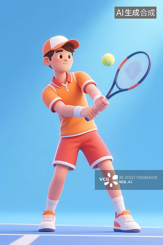 【AI数字艺术】3D立体三维C4D男性网球运动员网球比赛图片素材