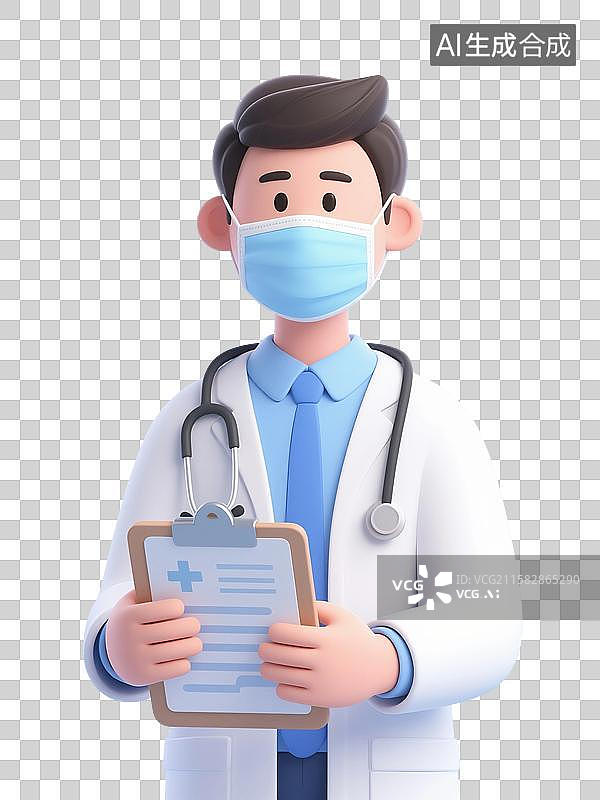 【AI数字艺术】3D渲染卡通人物，医生，医学博士，职业，劳动节，免抠元素图片素材