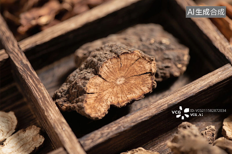 【AI数字艺术】木格子里的中药材何首乌图片素材