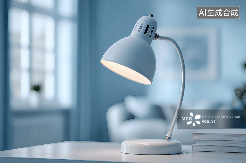 【AI数字艺术】室内桌面上摆放的一盏台灯图片素材