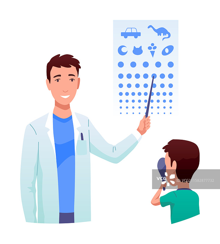 验光师为孩子进行视力检查图片素材