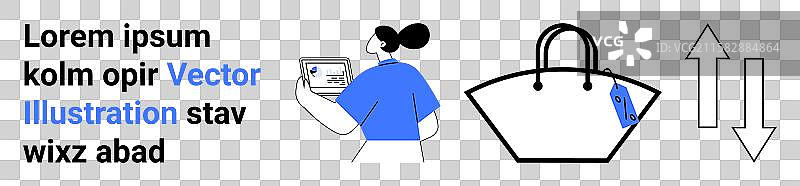 女性在网上商店浏览购物袋和标签图片素材