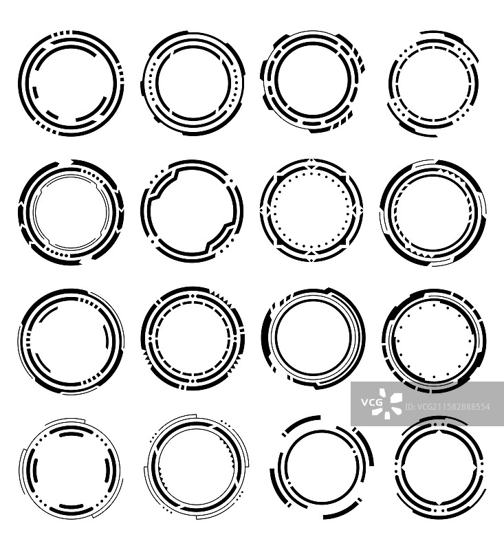 一组科幻风格的HUD圆形框架或边框图片素材