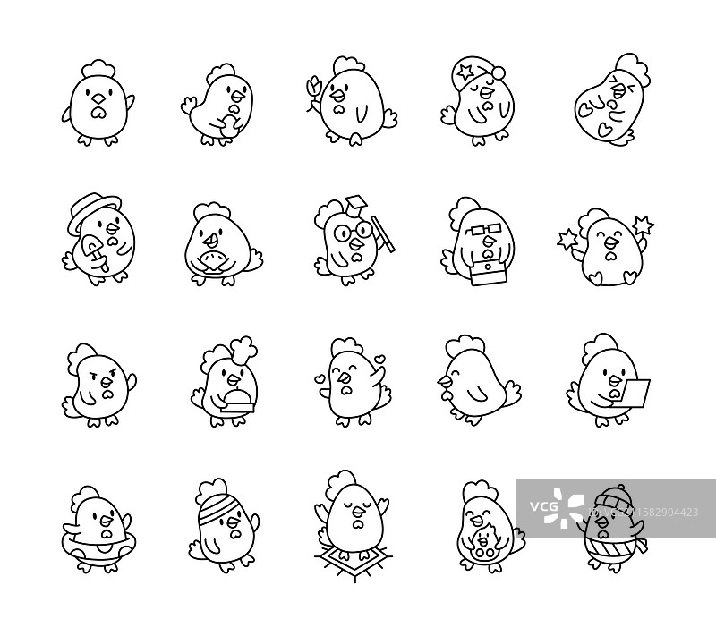 可爱角色的鸡主题套装图片素材