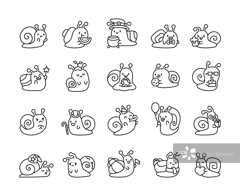 可爱的蜗牛角色系列，展现各种情感图片素材