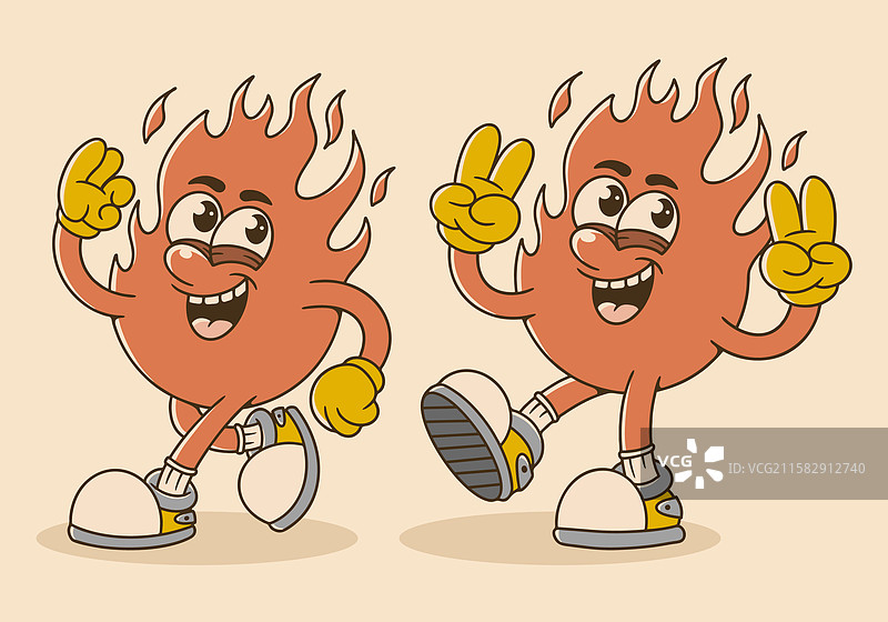 卡通火焰角色做出和平手势图片素材