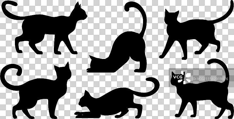 坐着、跳跃和行走的猫轮廓图片素材