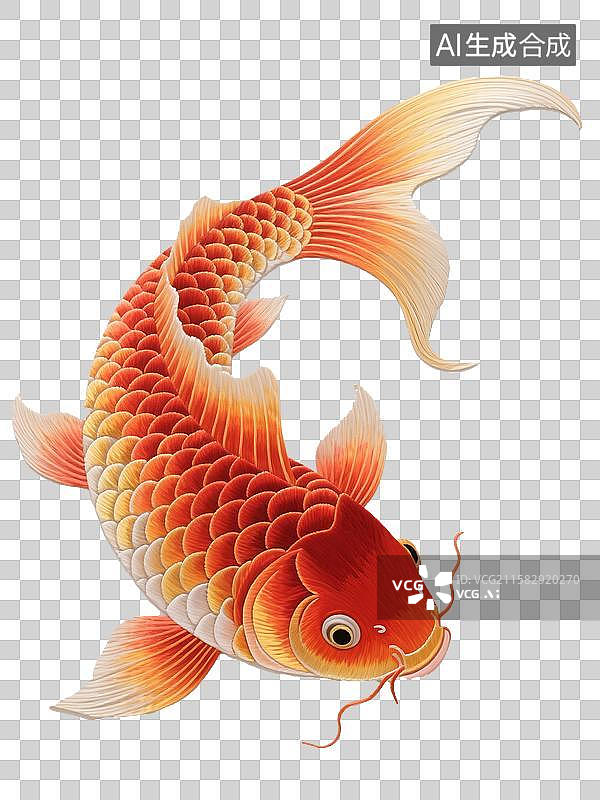 【AI数字艺术】精美刺绣红色锦鲤鲤鱼免扣元素图片素材