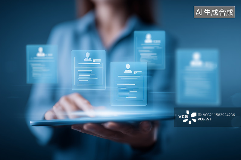 【AI数字艺术】女人拿着平板显示头像图标虚拟现实图片素材