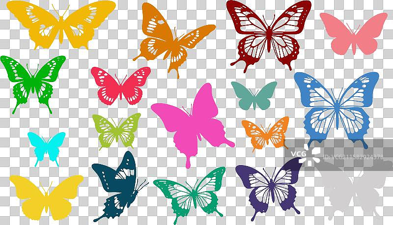 一组蝴蝶剪影，特色包括图片素材