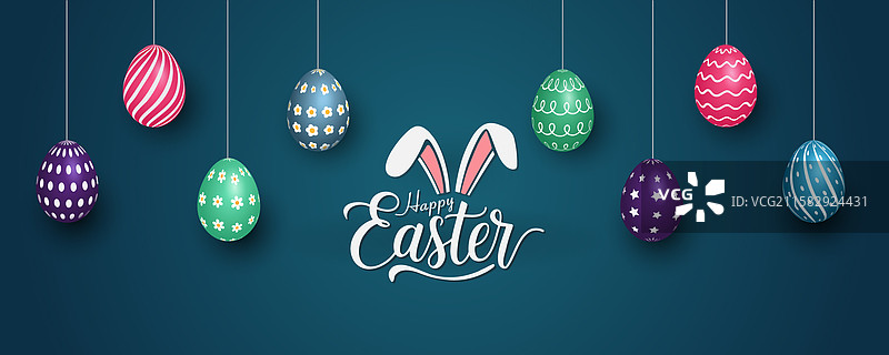 快乐复活节背景，挂着五彩缤纷的彩蛋图片素材