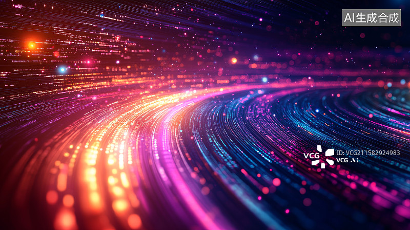 【AI数字艺术】流光溢彩的数字信息流图片素材
