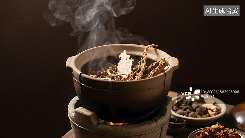 【AI数字艺术】文火熬制传统中药图片素材