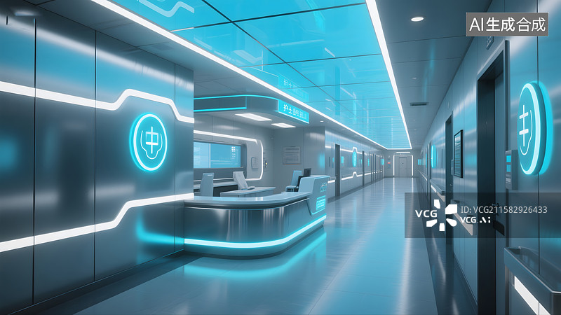 【AI数字艺术】空旷寂静的医院走廊图片素材