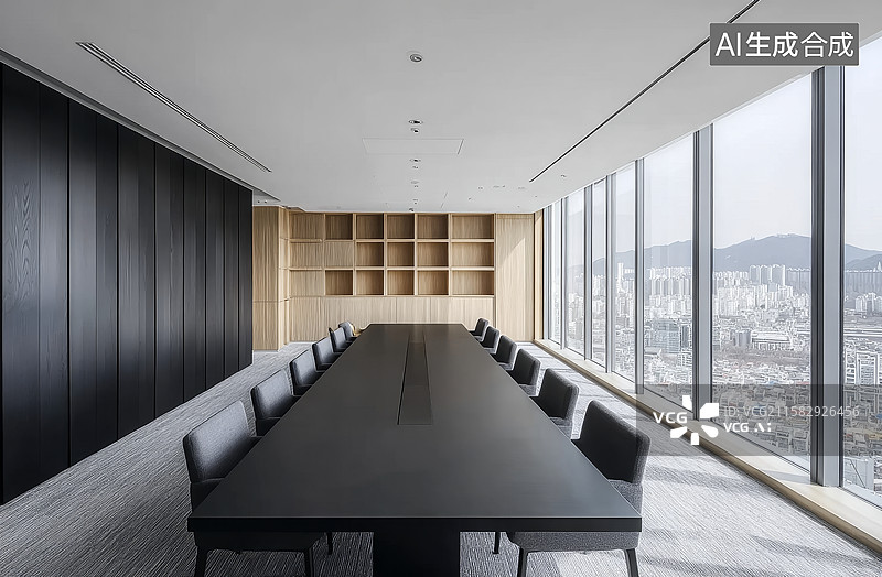 【AI数字艺术】现代会议室全景窗设计图片素材