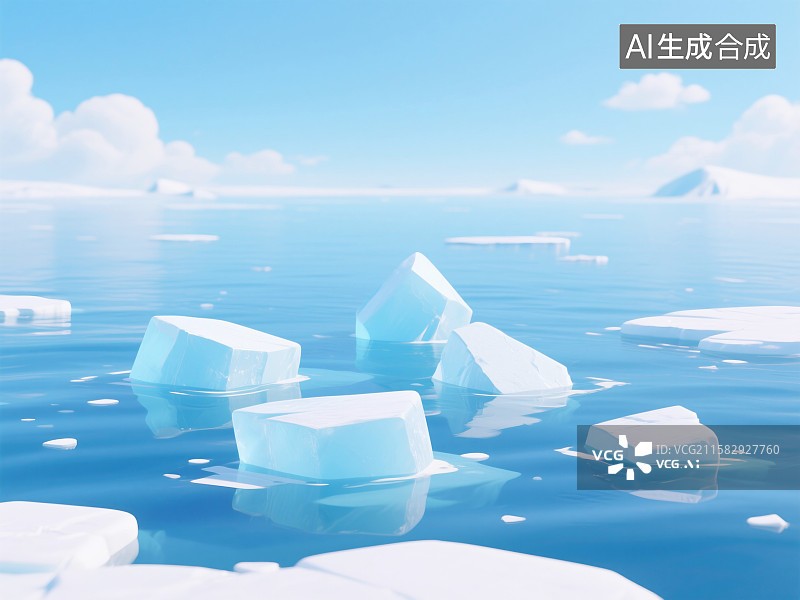 【AI数字艺术】3D全球变暖大海上的浮冰插画背景图片素材