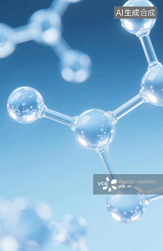【AI数字艺术】蓝色透明分子结构微观视图图片素材
