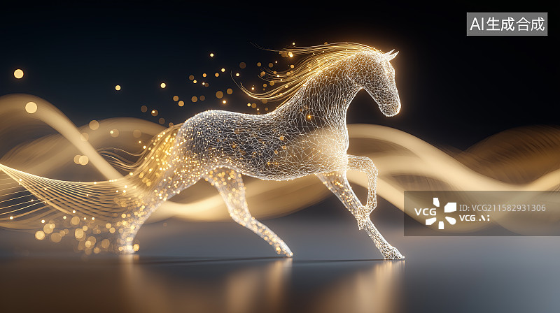 【AI数字艺术】马年主题背景——抽象金色骏马图片素材
