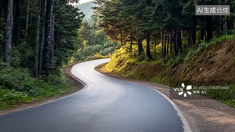 【AI数字艺术】树林间的山路图片素材