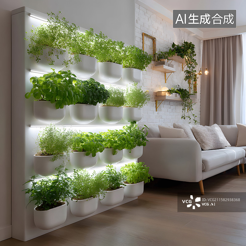 【AI数字艺术】现代化墙面植物装饰图片素材