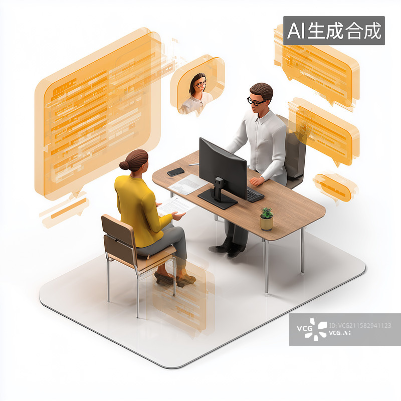 【AI数字艺术】3D虚拟面试互动场景图片素材