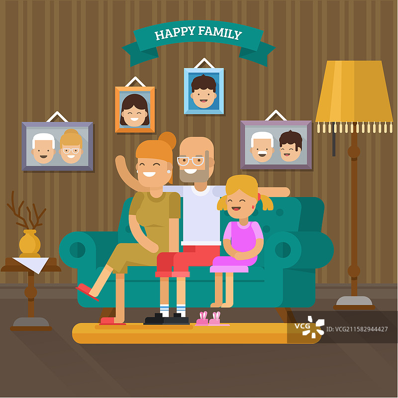 家庭在客厅里享受快乐时光图片素材