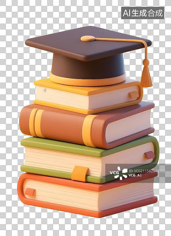 【AI数字艺术】一摞书籍毕业帽子，学士帽，毕业就业图片素材
