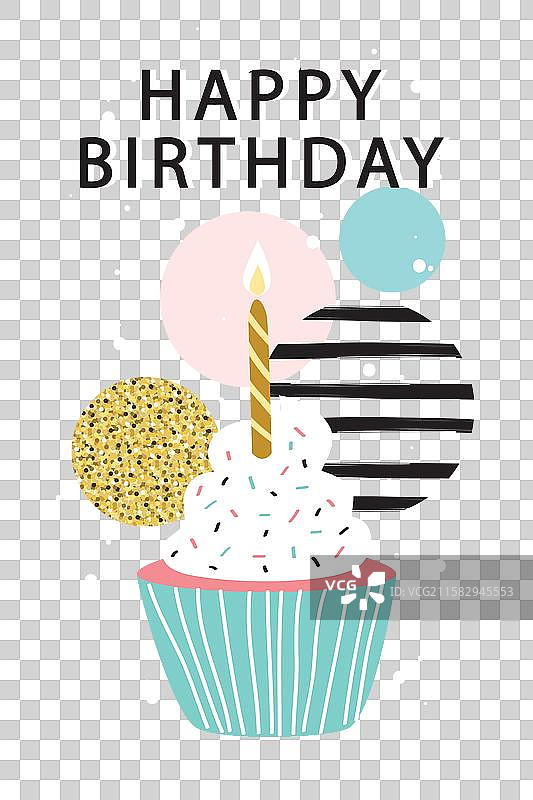 粉色生日贺卡与杯子蛋糕图片素材