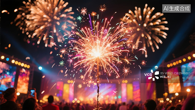 【AI数字艺术】烟花绽放夜空图片素材
