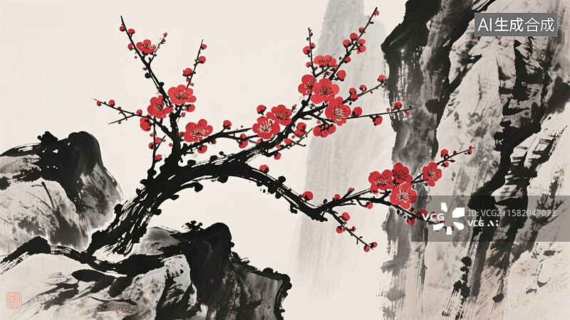 【AI数字艺术】梅花下的女子图片素材