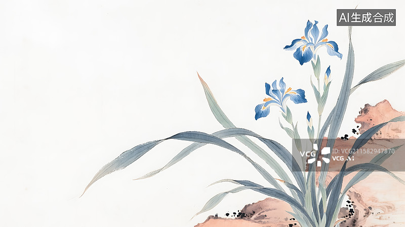 【AI数字艺术】水墨画马兰花中式插画图片素材