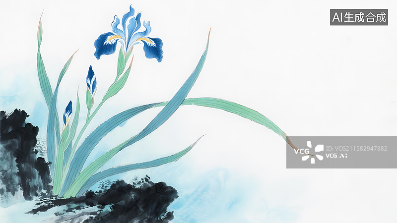 【AI数字艺术】水墨画马兰花中式插画图片素材